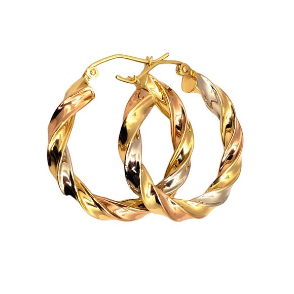 14k real Gold Square Twist Hoop Earrings 25mm - Picture 4 of 5